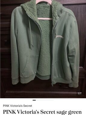 PINK Victoria's Secret Sage Green Sherpa Hoodie Jacket